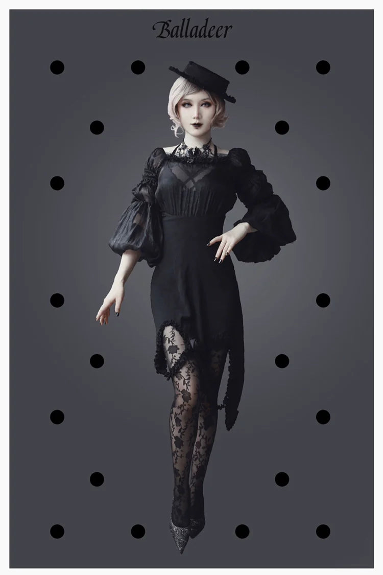 Balladeer - Classic Lolita Shirt Puff Sleeves Open Shoulder Blouse