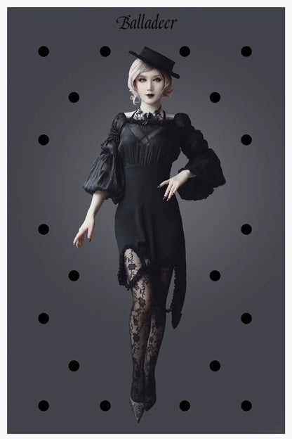 Balladeer - Classic Lolita Shirt Puff Sleeves Open Shoulder Blouse