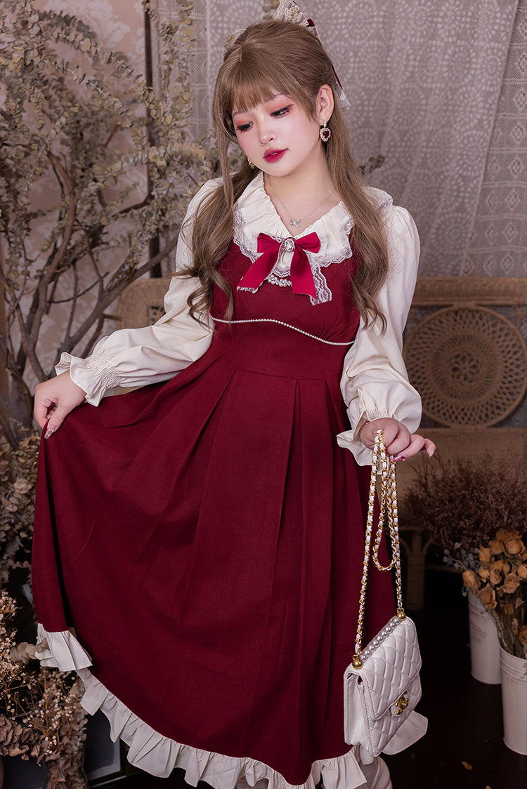 Yingtang - Plus Size Lolita French Retro Dress Set