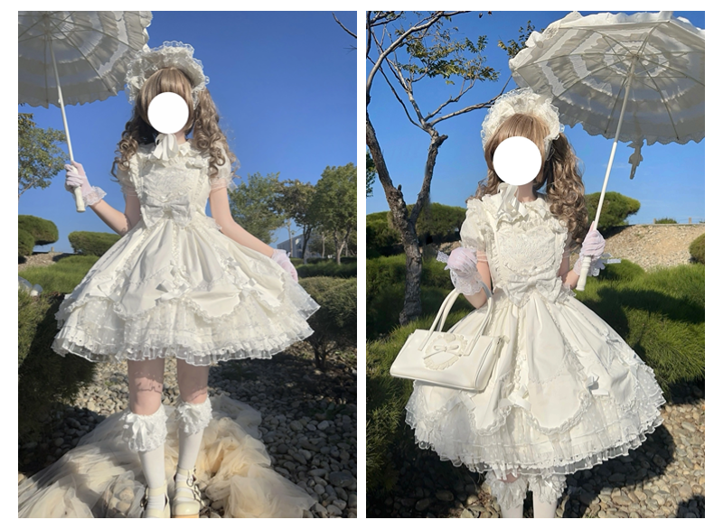 The Seventh Doll - Sweet Diary SP - Vintage Lolita Jumper Dress Petal-like Hem JSK Headdress Set