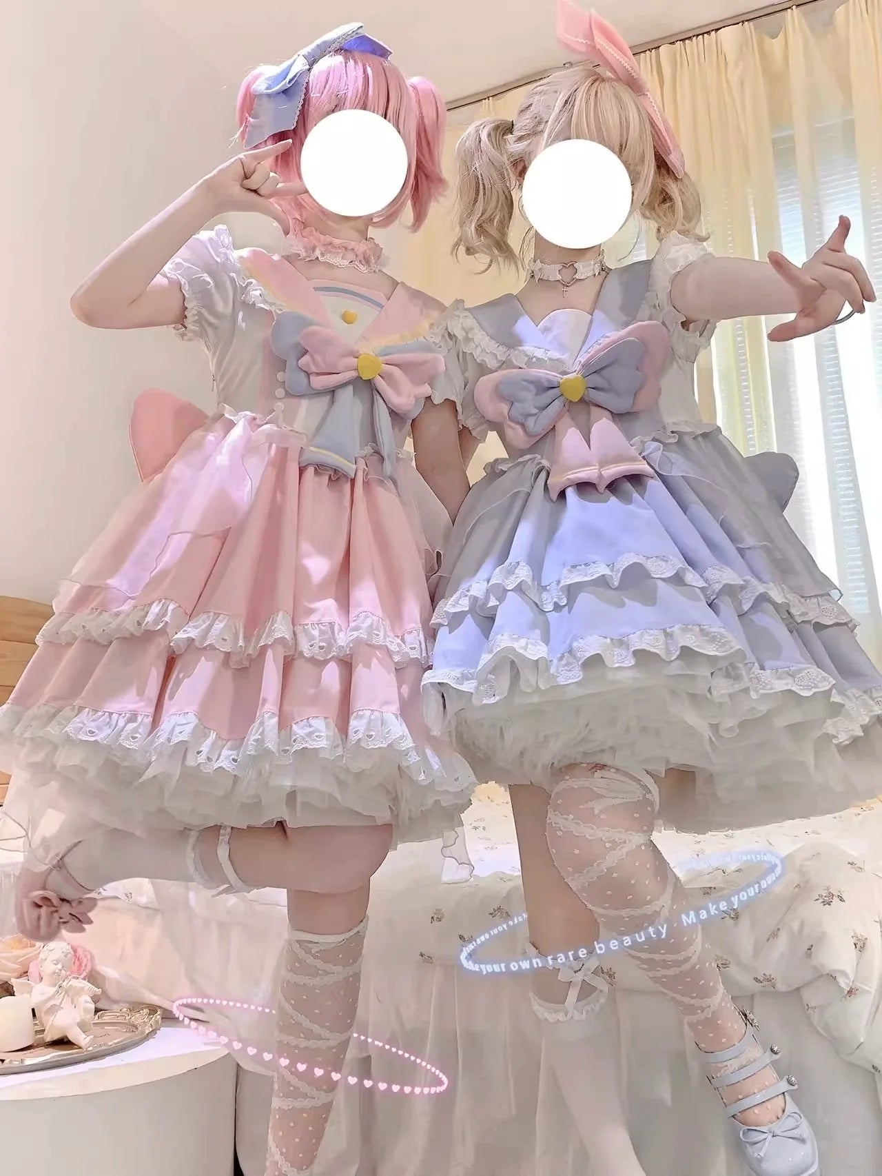 Labixiaoxin - Sweet Lolita OP Dress Navy Collar Pastel Tiered Dress