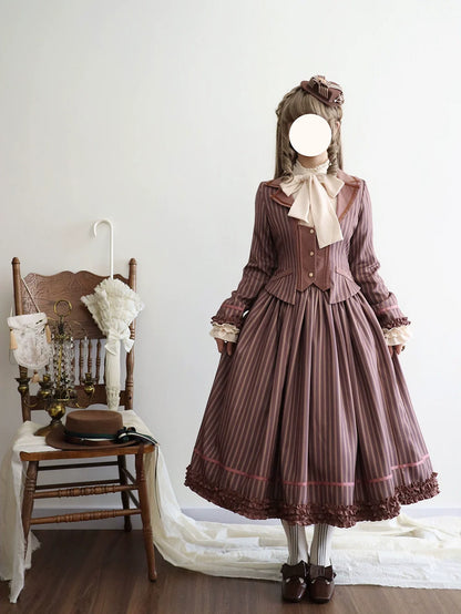 Miss Point - Classical Chocolate - Classic Lolita Skirt Elegant Striped SK