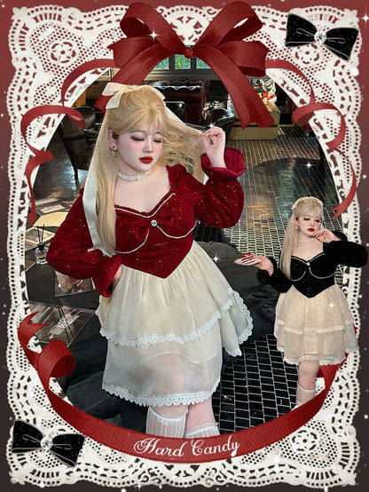 Yingtang - Plus Size Lolita Dress Velvet Long Sleeve