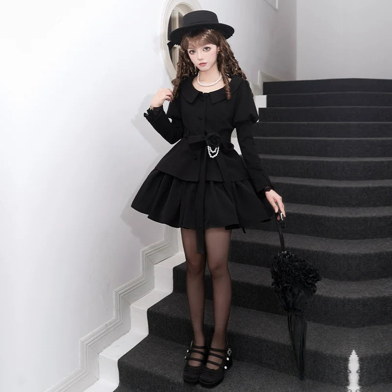 With PUJI - Old Testament - Classic Lolita Coat Black Plush Lolita Cape and Brooch