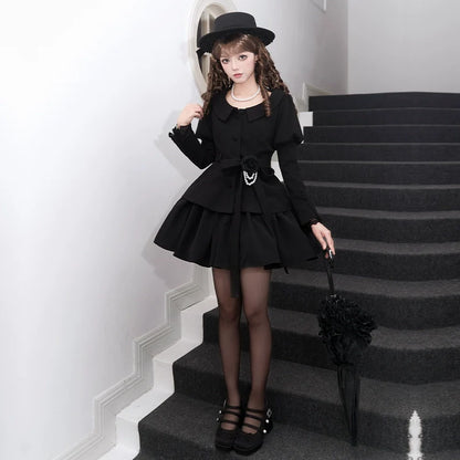 With PUJI - Old Testament - Classic Lolita Coat Black Plush Lolita Cape and Brooch