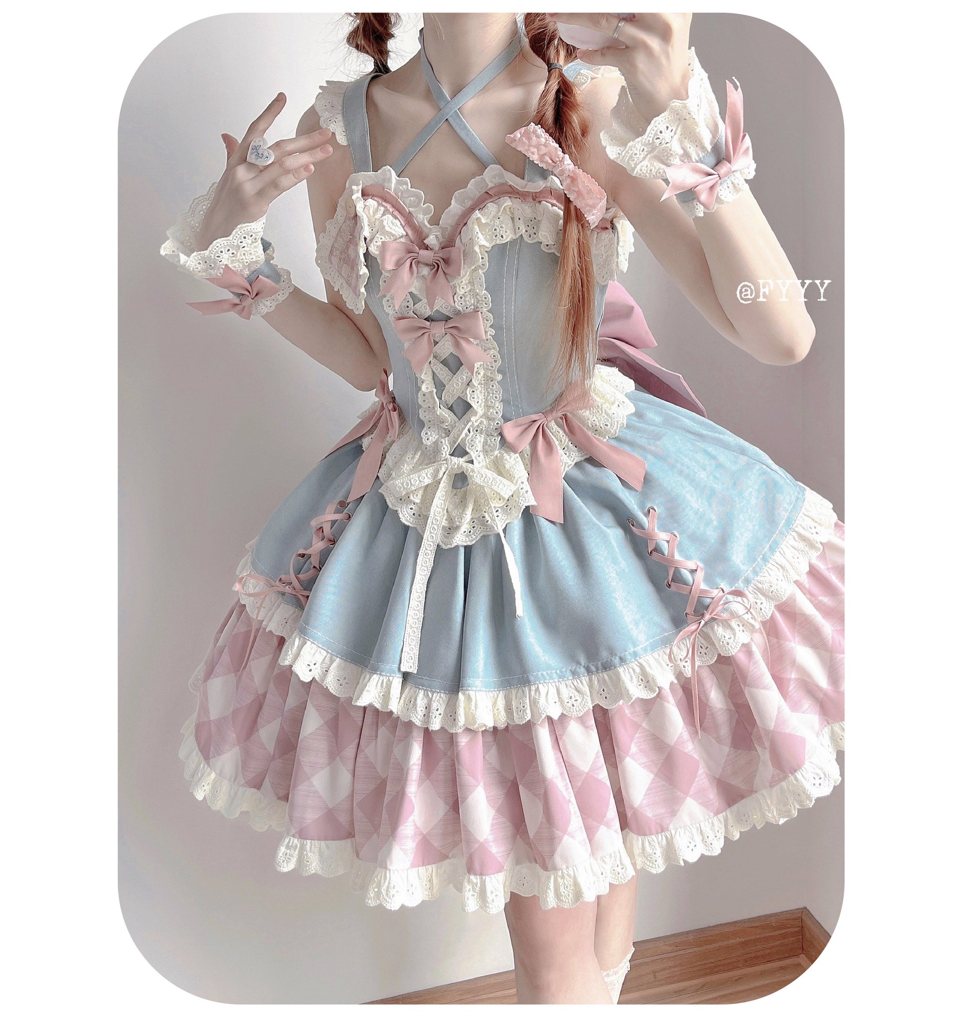 Kuma - Sweet Cowboy - Sweet Lolita Pastel Colors Denim Skirt Set