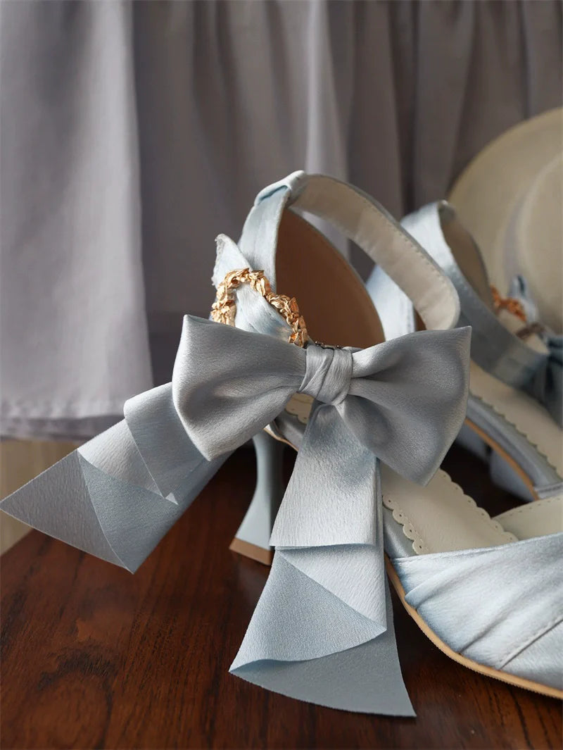 MR.Qiutian - Coronation - Elegant Lolita Shoes Satin Heels With Rose Buckle & Bow Clip