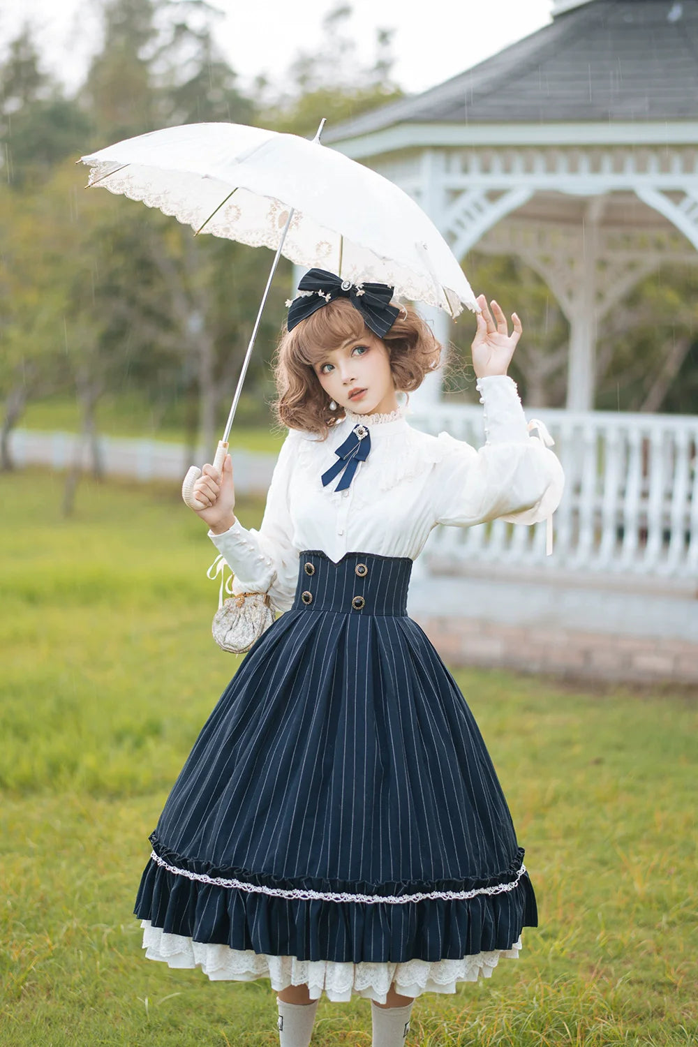 Miss Point - Rose Doll - Elegant Lolita Striped Fishbone Skirt
