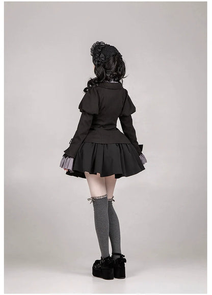 With PUJI - Old Testament - Classic Lolita Coat Black Plush Lolita Cape and Brooch