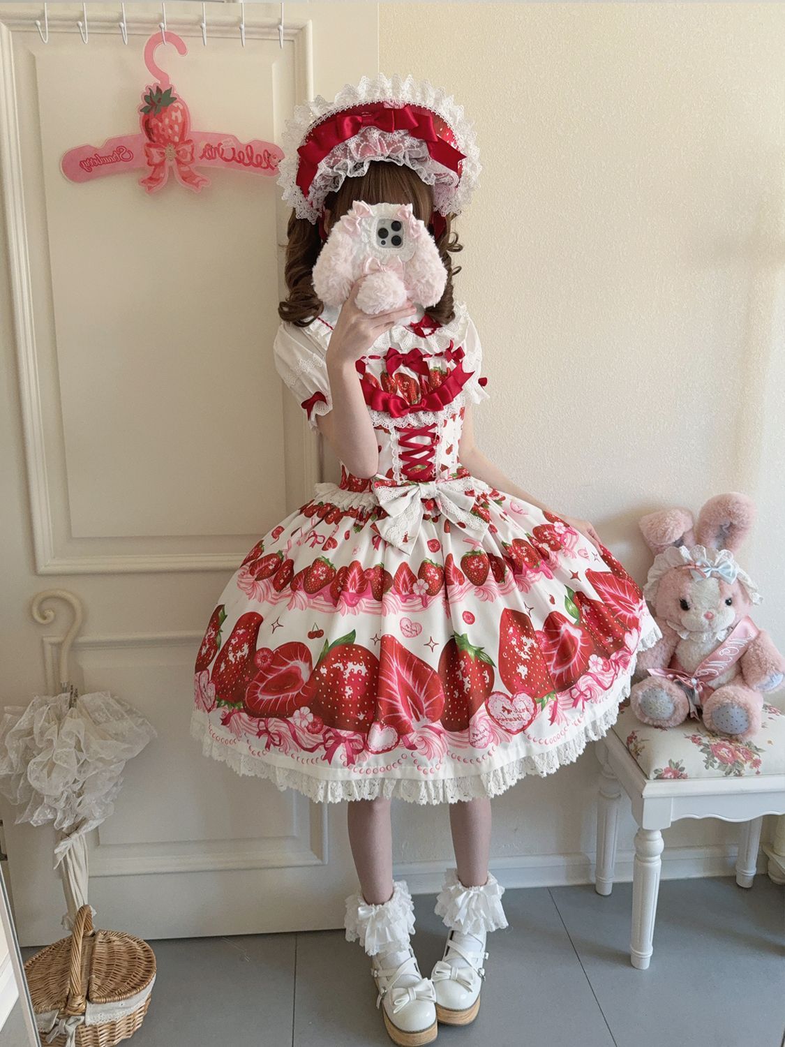 Hanguliang - Strawberry Tale - Sweet Lolita JSK Strawberry Printed Dress