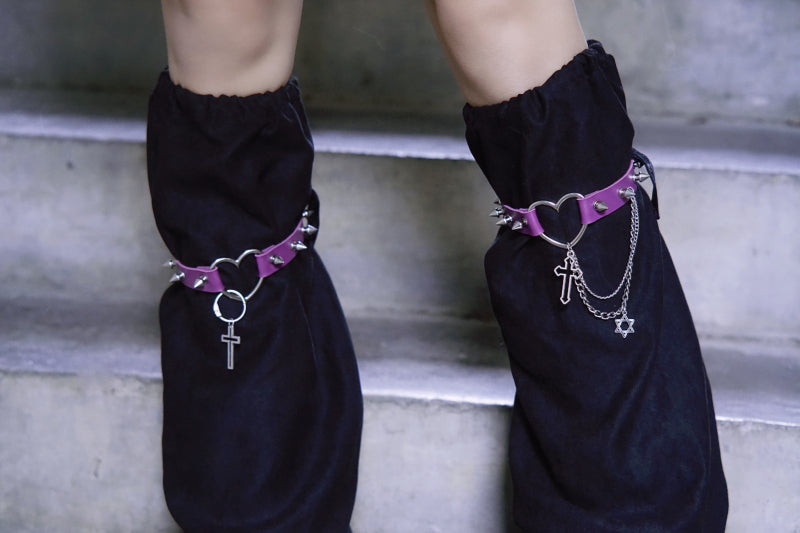 Strange Sugar - Black Purple Handmade Suede Gothic Leg Cover