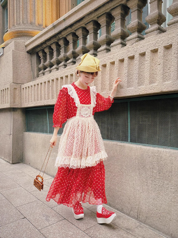 Vintage style dot chiffon dress【s0000006890】