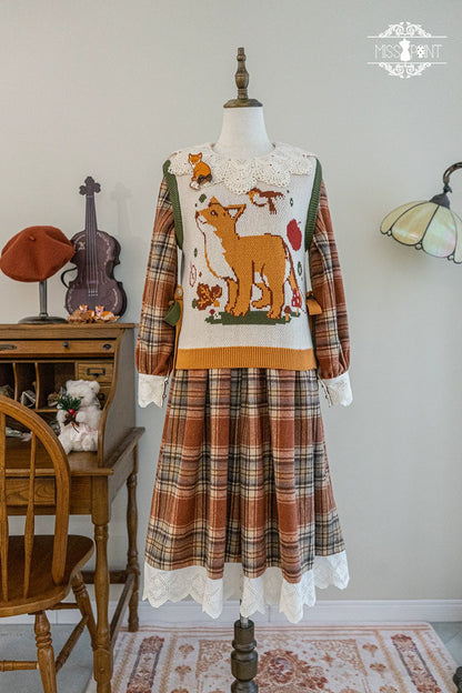 Miss Point - Chubby Fox in the Forest - Kawaii Lolita Vest Customized Lolita Sweater
