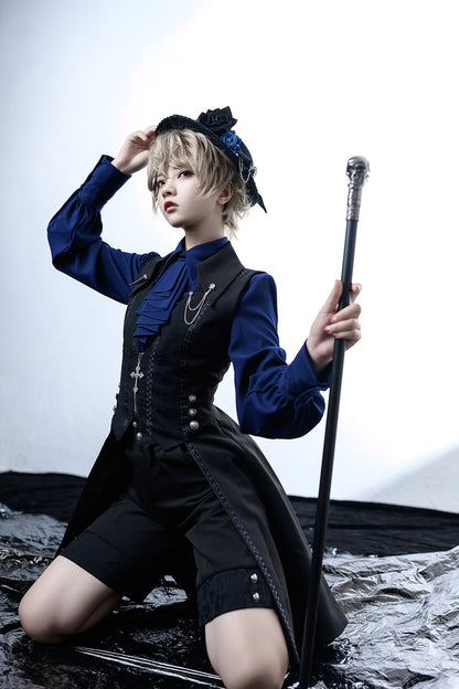 Princess Chronicles - Black and Blue - Male Lolita Ouji Swallowtail Vest