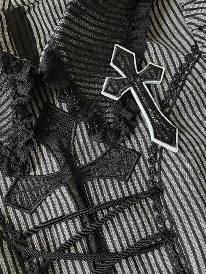 Susin Lolita - Striped Cross - Gothic Coordinated Lolita Set, Adjustable Blouse & Skirt