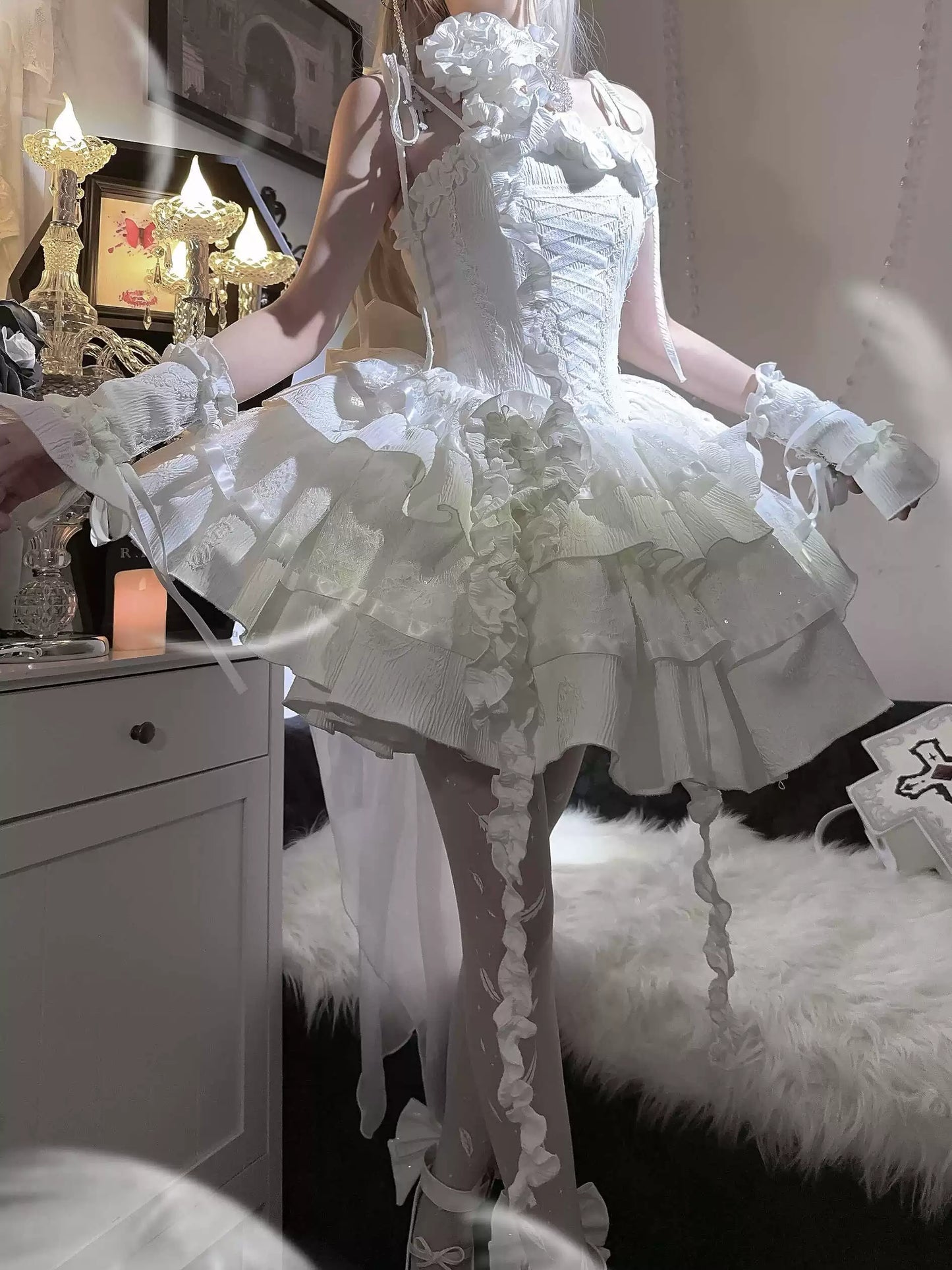 Silent Manor - White Gothic Lolita Fishbone JSK Dress
