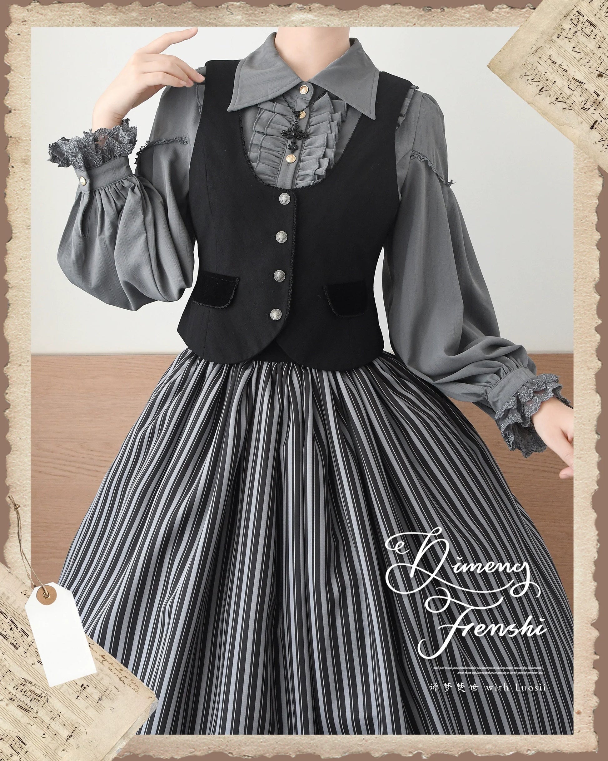 DMFS Lolita - Night Banquet - Pointed Collar Classic Lolita Shirt, Long Sleeve
