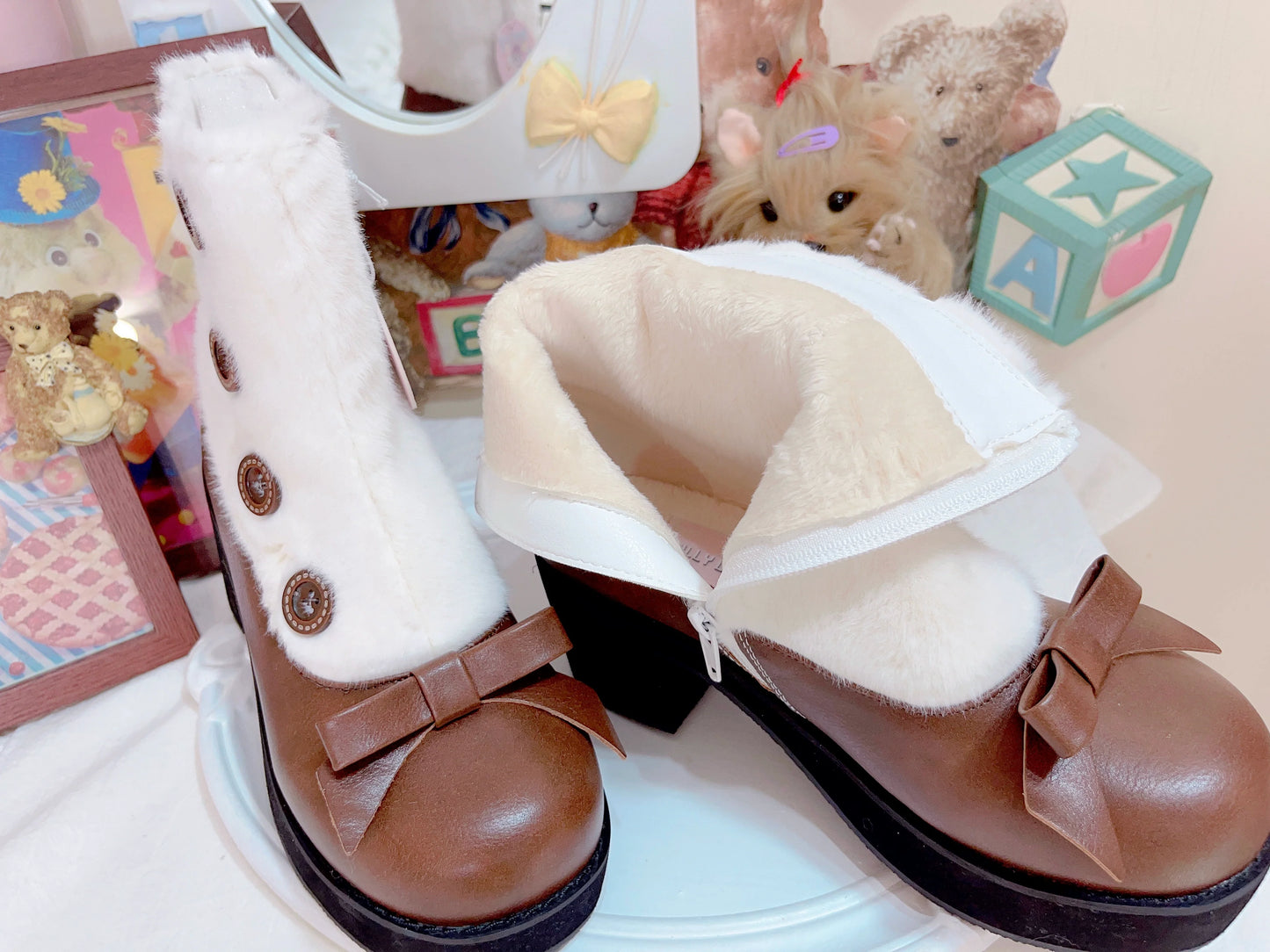 Dolly Doll - Winter Lolita Boots Fur Mary Jane Lolita Low Heel Shoes