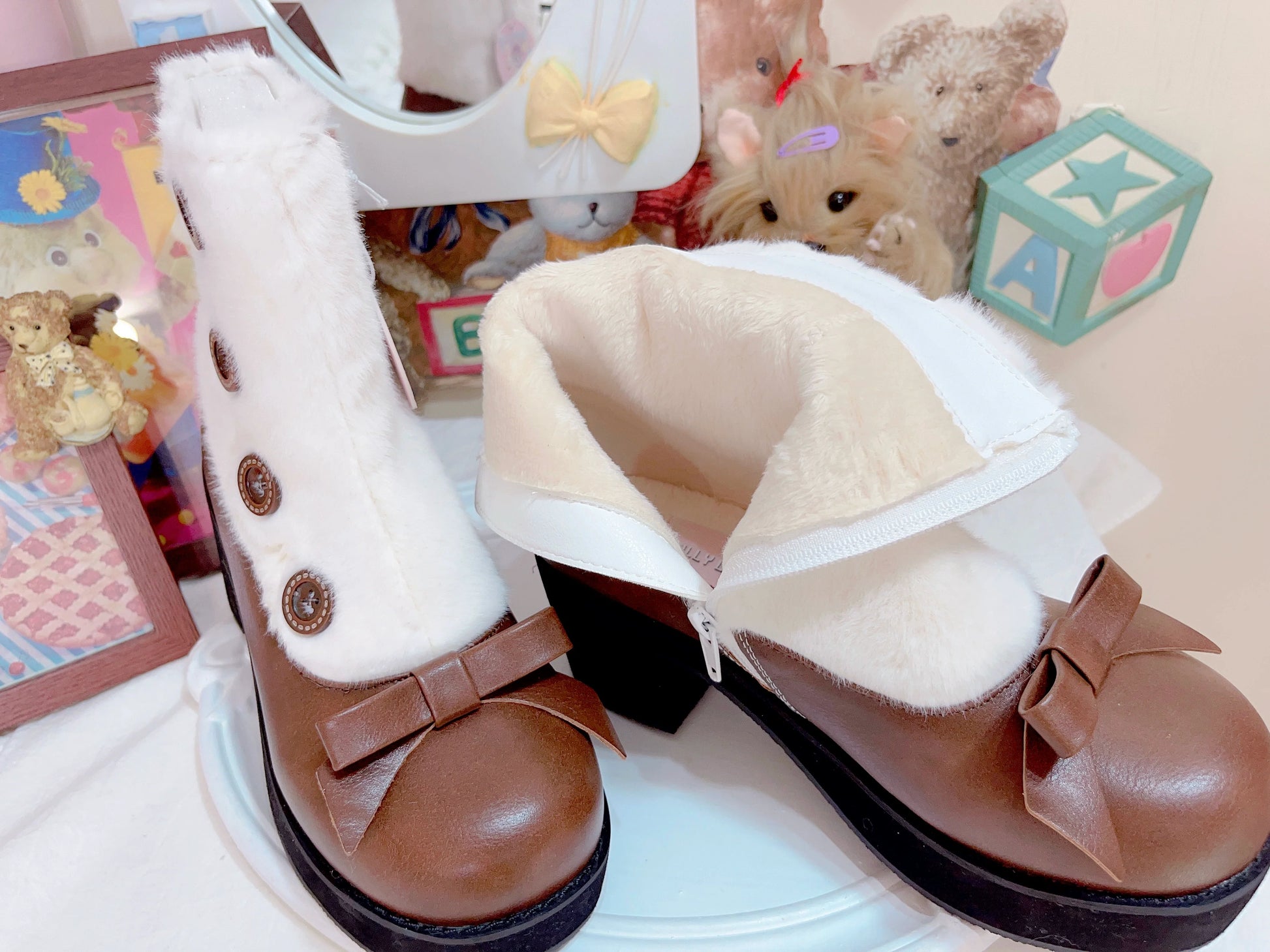 Dolly Doll - Winter Lolita Boots Fur Mary Jane Lolita Low Heel Shoes