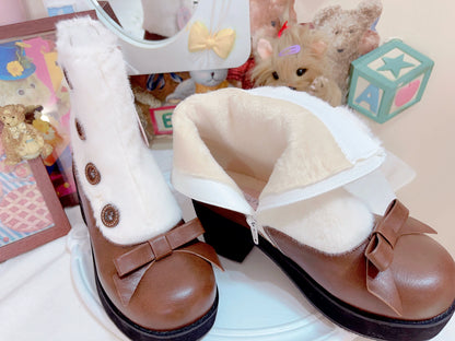 Dolly Doll - Winter Lolita Boots Fur Mary Jane Lolita Low Heel Shoes