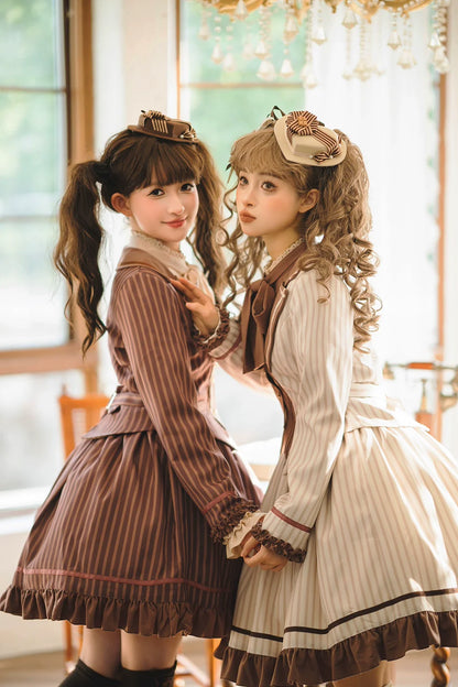 Miss Point - Classical Chocolate - Classic Lolita Jacket Elegant Striped Short Outwear