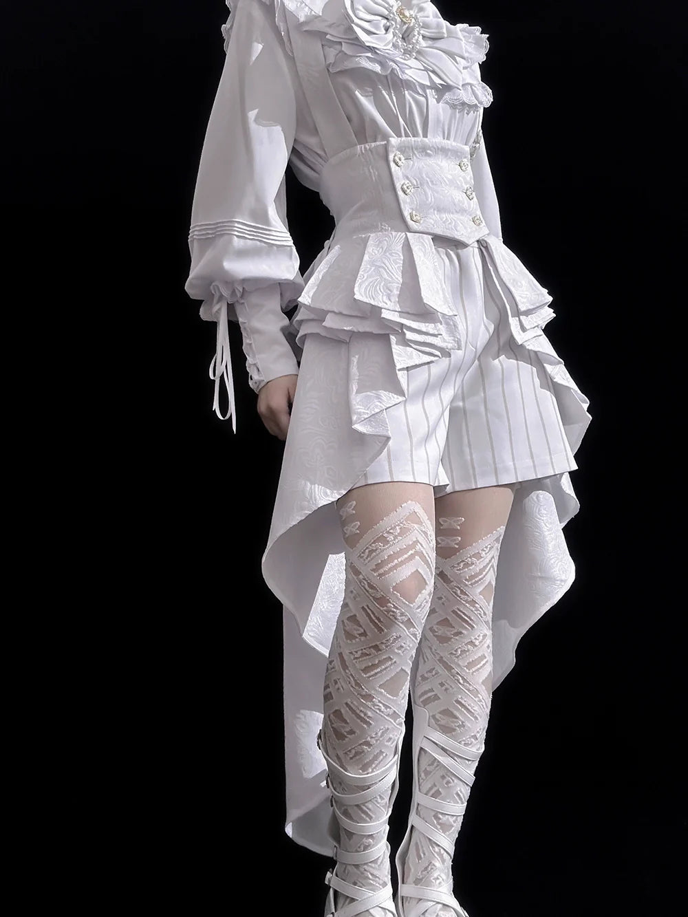 Princess Chronicles - Rabbit Theater White Moonlight - Ouji Lolita Shorts Set, Rabbit Hat