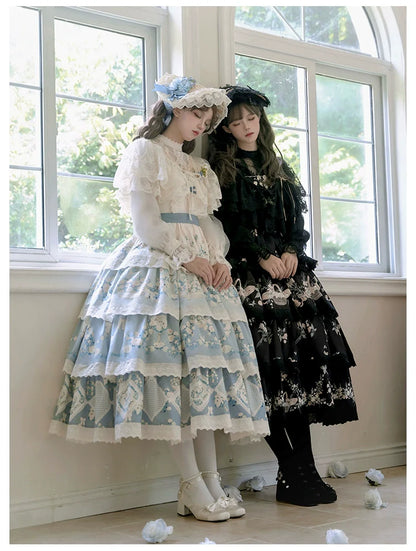 With PUJI - Letter and Poetry - Classic Lolita JSK Suit Four-tiered Twins Dress