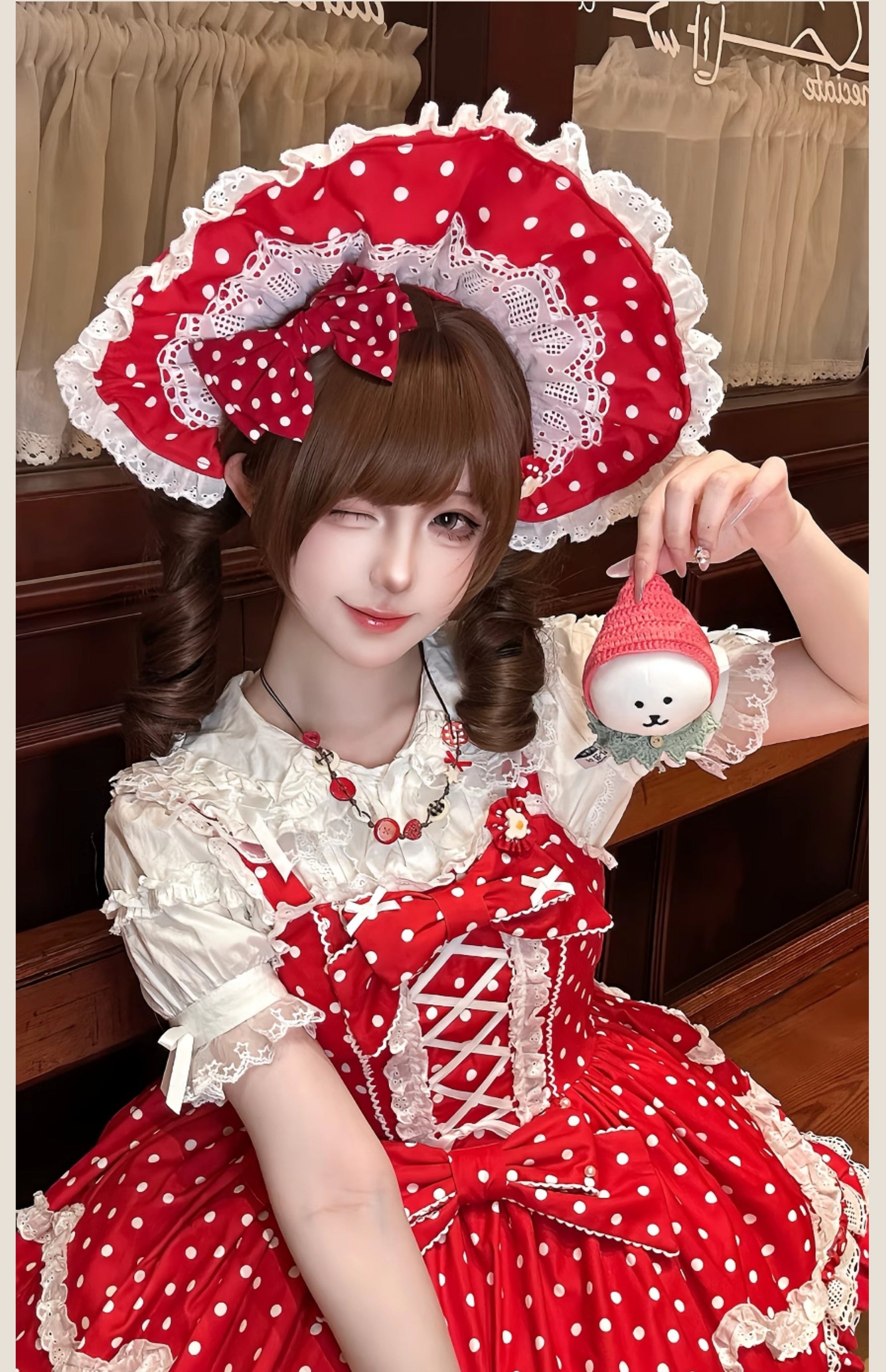 TaTaTa Lolita - Polka Bailys - Old School Lolita JSK Suit Red White Polka Dot Dress