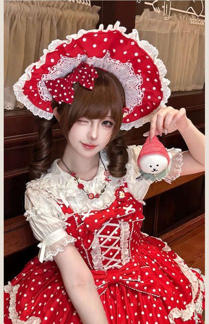 TaTaTa Lolita - Polka Bailys - Old School Lolita JSK Suit Red White Polka Dot Dress