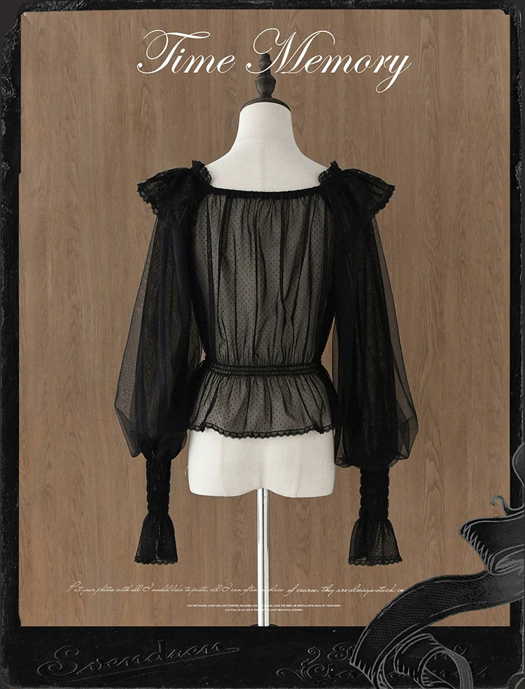 Time Memory - Layered Heart - Sheer Classic Shirt with Mutton Sleeves & Polka Dot