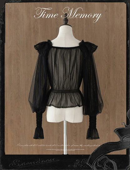 Time Memory - Layered Heart - Sheer Classic Shirt with Mutton Sleeves & Polka Dot