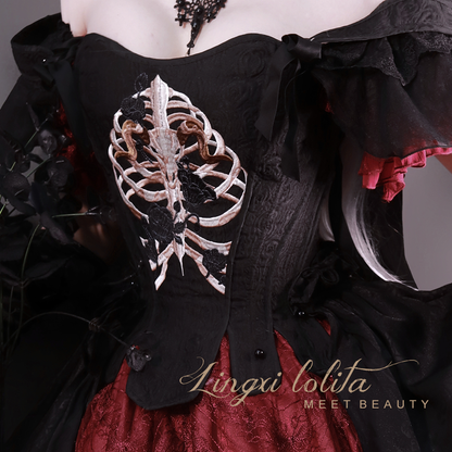 Lingxi Lolita - Bone island Gothic Lolita Corset Goth Blouse Skirt Set