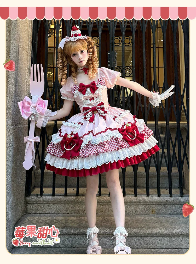 Sakurahime - Berry Sweetheart - Sweet Lolita OP Suit Old School Lolita Dress and Top Hat
