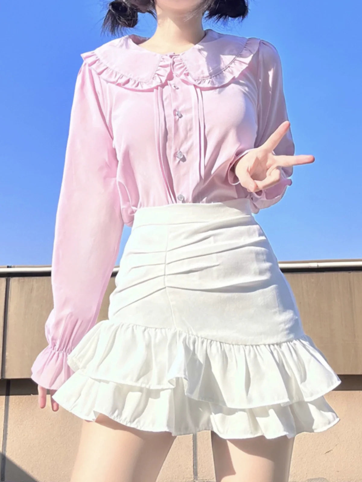 Niu Niu - Plus Size Lolita Shirt Long Sleeve Doll Collar Blouse