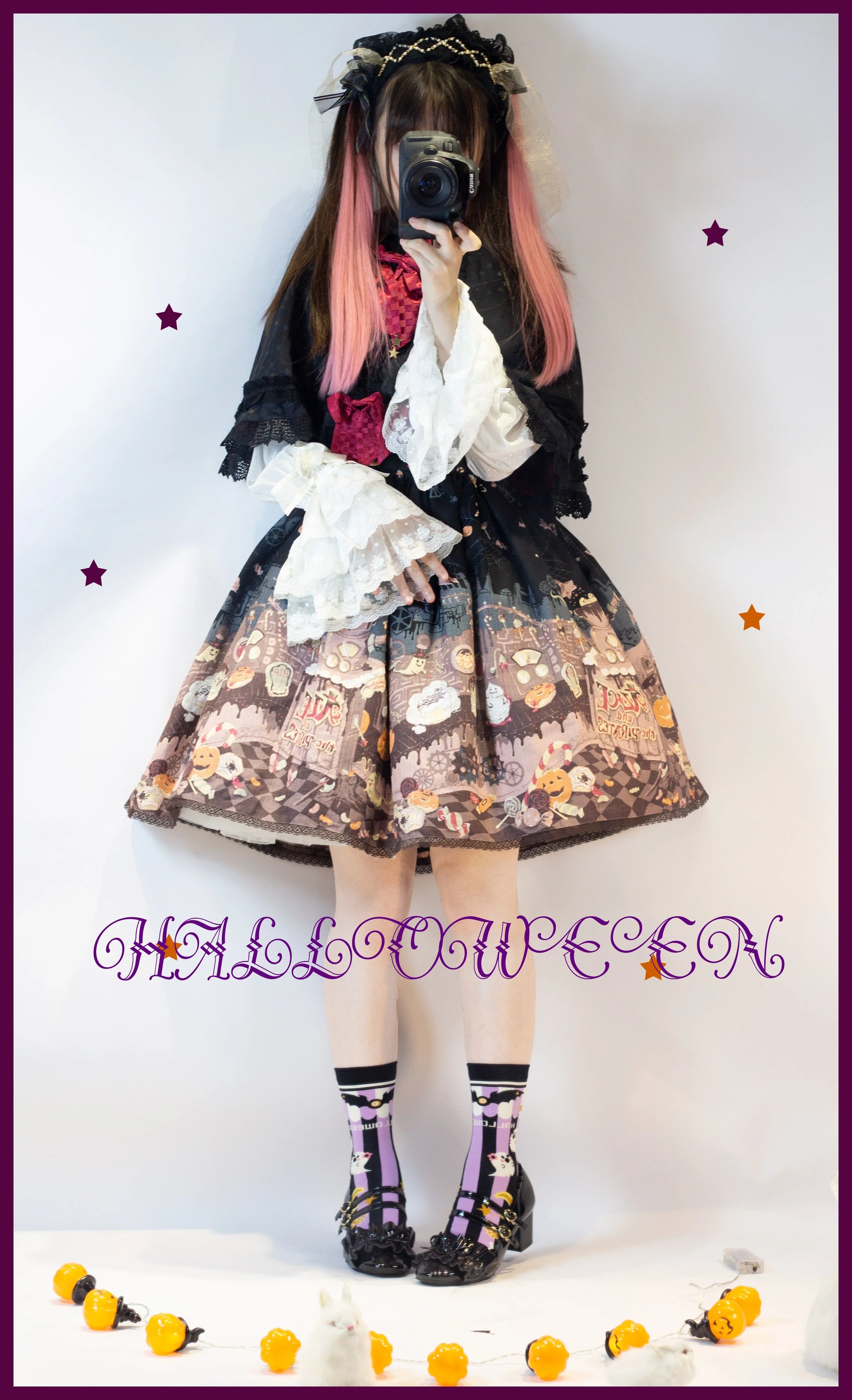 Yukines Box - Gothic Lolita Halloween Pumpkin Bat Socks