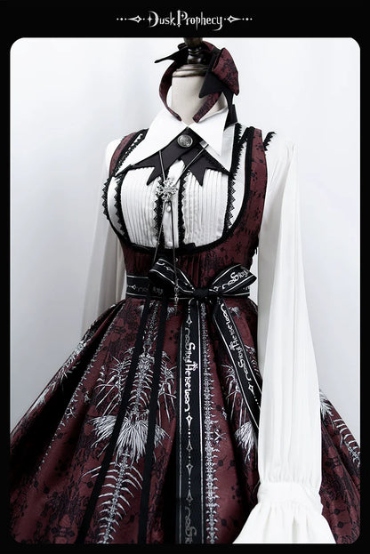 DuskProphecy - Coccyx - Elegant Lolita Dress High Waist Fishbone Print JSK Set
