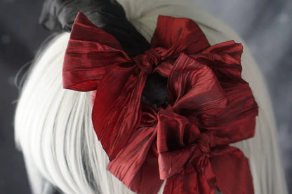 Strange Sugar - Gothic Lolita KC Black Wine Red Ruffled Bow Hair Accessories