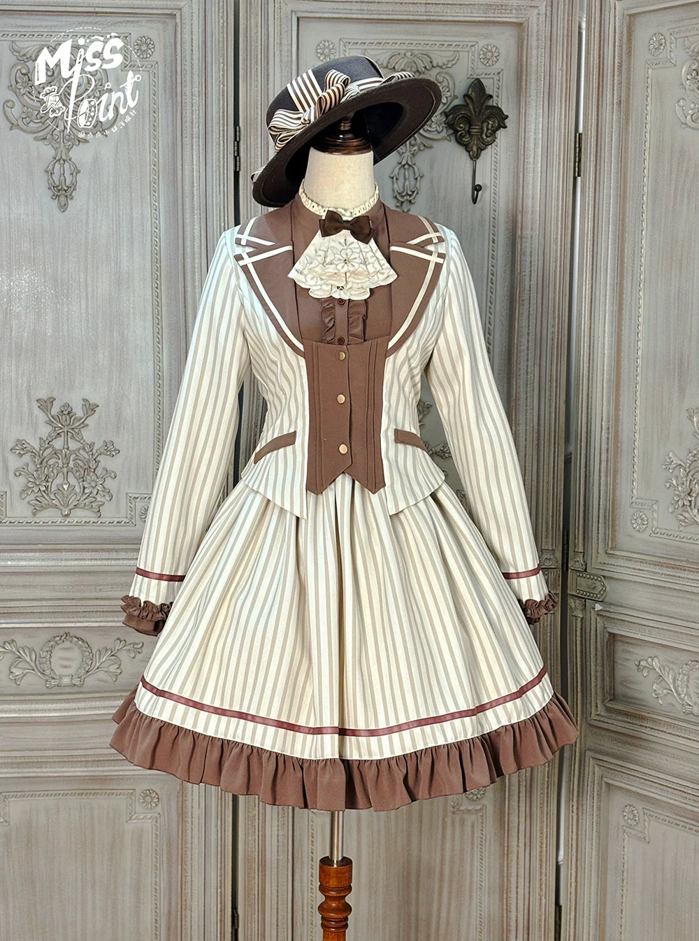 Miss Point - Classical Chocolate - Classic Lolita Jacket Elegant Striped Short Outwear