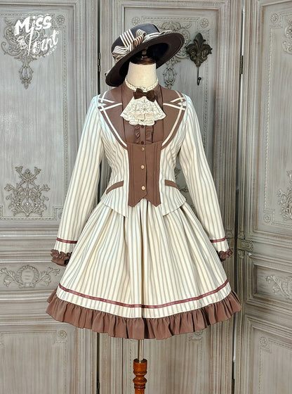 Miss Point - Classical Chocolate - Classic Lolita Jacket Elegant Striped Short Outwear