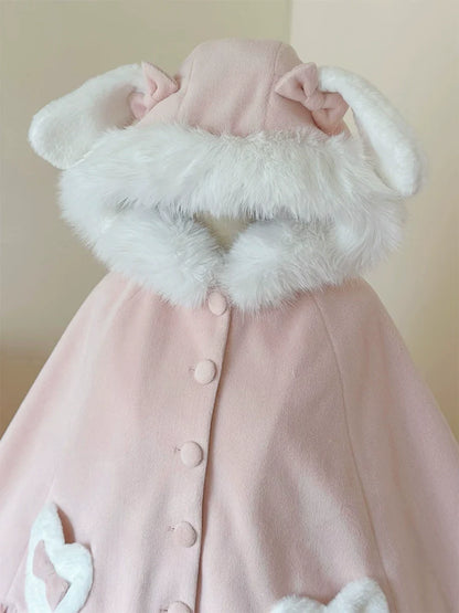ZhiJinYuan - Winter Kawaii Lolita Cape with Bunny Ear Hood