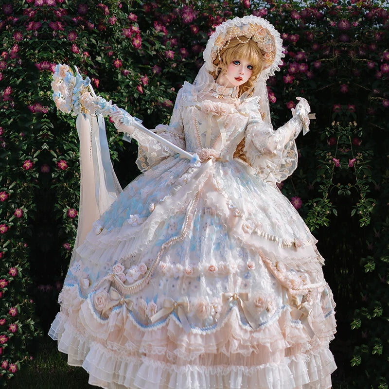 Cat Fairy - Rose Banquet - Wedding Lolita OP Dress Chiffon Princess Tea Party Dress