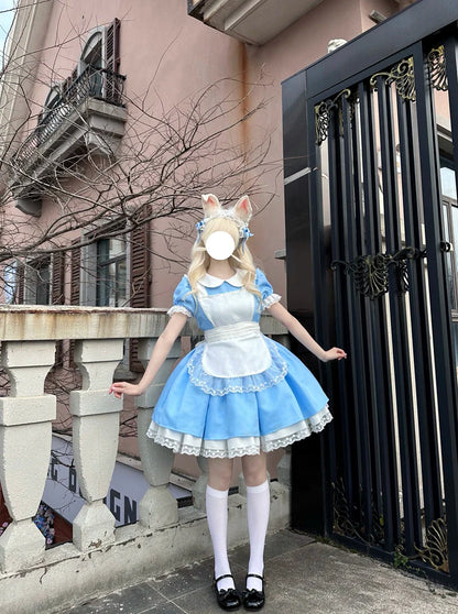 Daydream Whisper - Dream Doll - Plus Size Maid Lolita OP Suit Black and Blue Dress