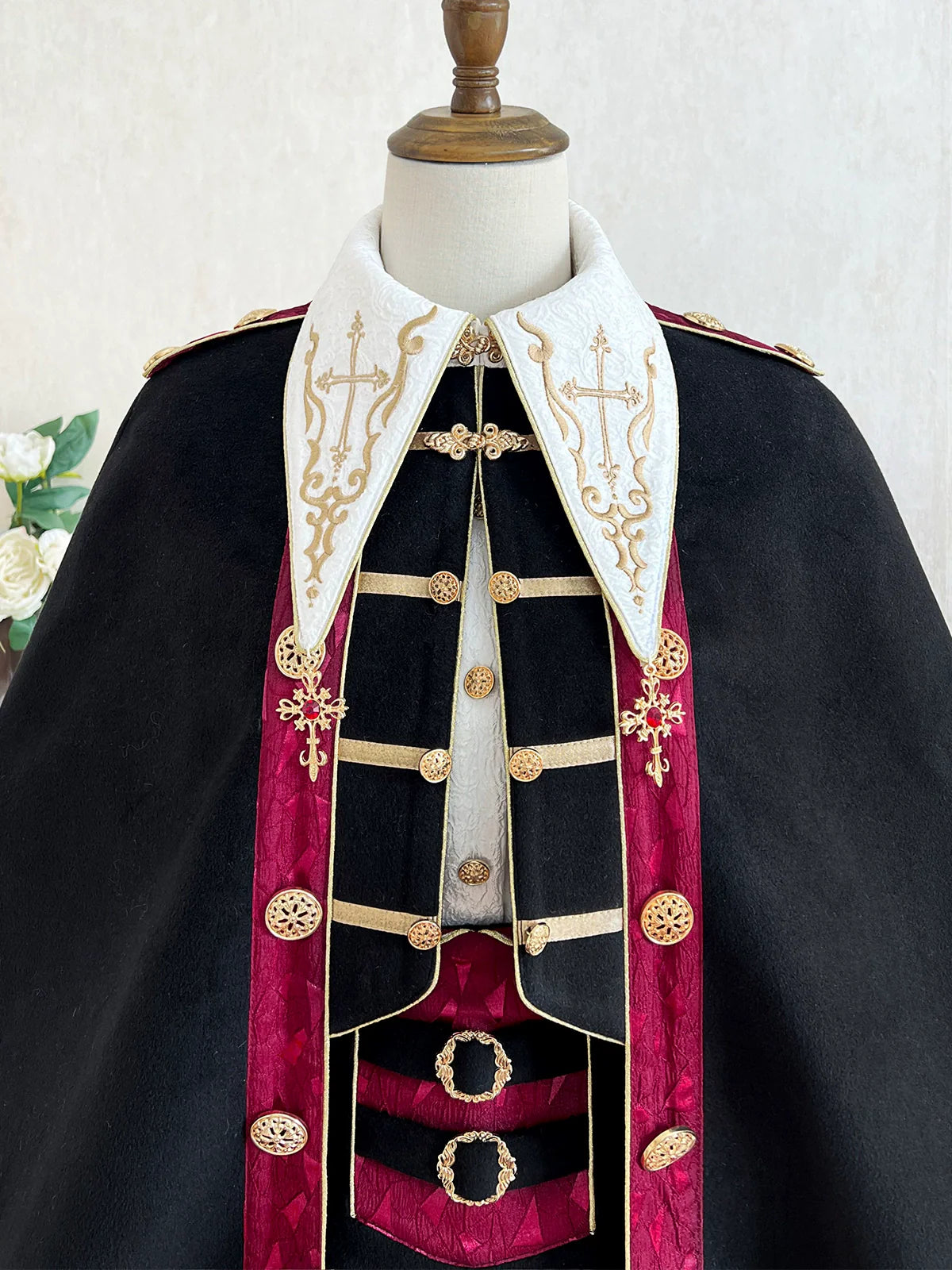 Your Princess - Vampire Youth - Ouji Lolita Bat Shaped Cape Set, Gold Embroidery & Red Accents