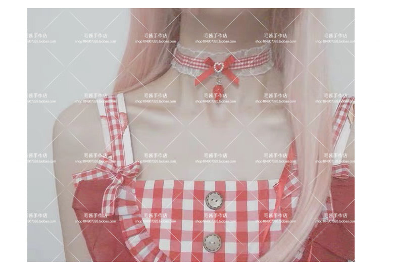 MaoJiang Handmade - Kawaii Red Bow Strawberry Choker