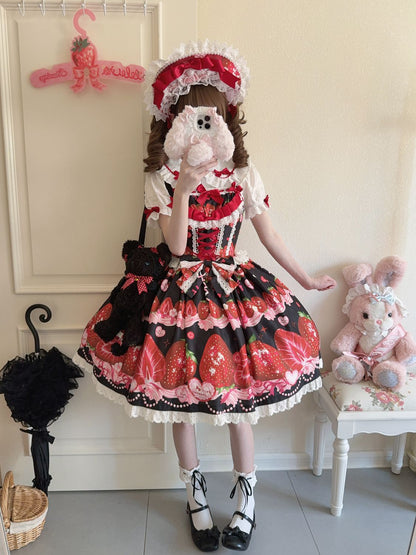 Hanguliang - Strawberry Tale - Sweet Lolita JSK Strawberry Printed Dress