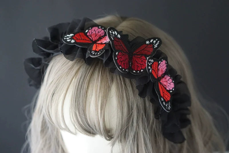 Strange Sugar - Gothic Lolita Black Headdress Butterfly KC Photography Props