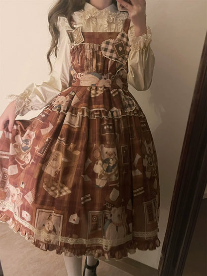 Babyblue - Gretel Bear - Vintage Lolita Dress Teddy Bear Prints Dress