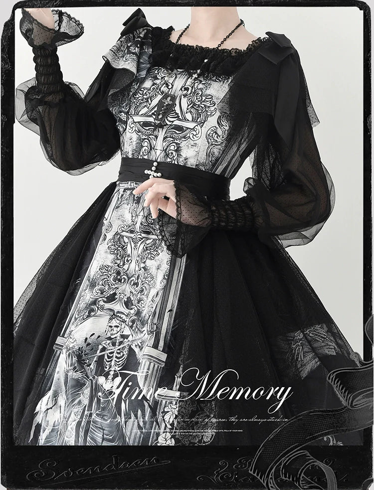 Time Memory - Layered Heart - Sheer Classic Shirt with Mutton Sleeves & Polka Dot