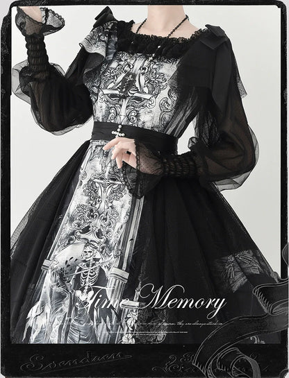 Time Memory - Layered Heart - Sheer Classic Shirt with Mutton Sleeves & Polka Dot