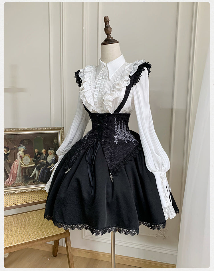 With PUJI - Charlotte - Elegant Lolita Blouse Summer Shirt with Lantern Sleeves